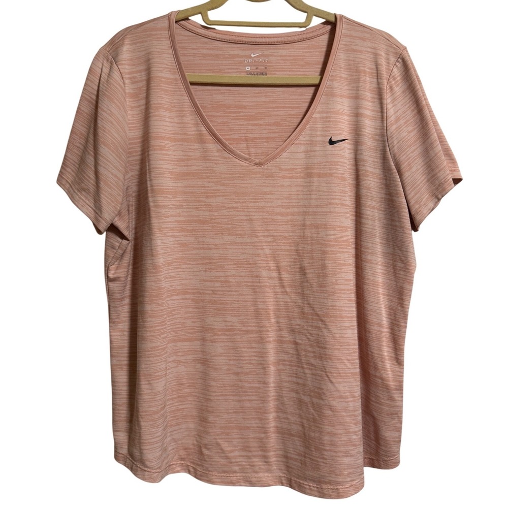 Nike Women Pink Heather Dri-FIT V-Neck Short Sleeve Training Shirt XL